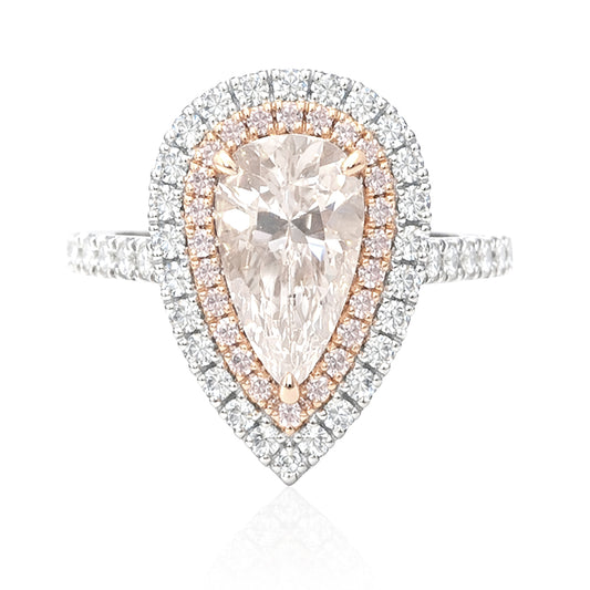 18K Jカラー ペアシェイプ ダイヤモンドリング 柔らかなウォームトーン 1.853ct