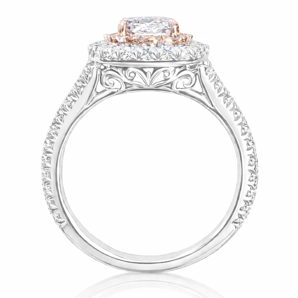 18K ピンクダイヤモンドリング 1.177ct Light Grayish Purplish Pink I1 クッション