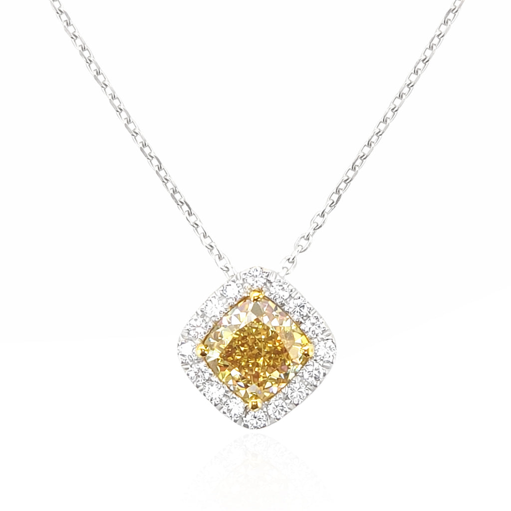 Mael Fancy Orange Yellow Cushion Diamond Pendant Necklace - 0.899ct