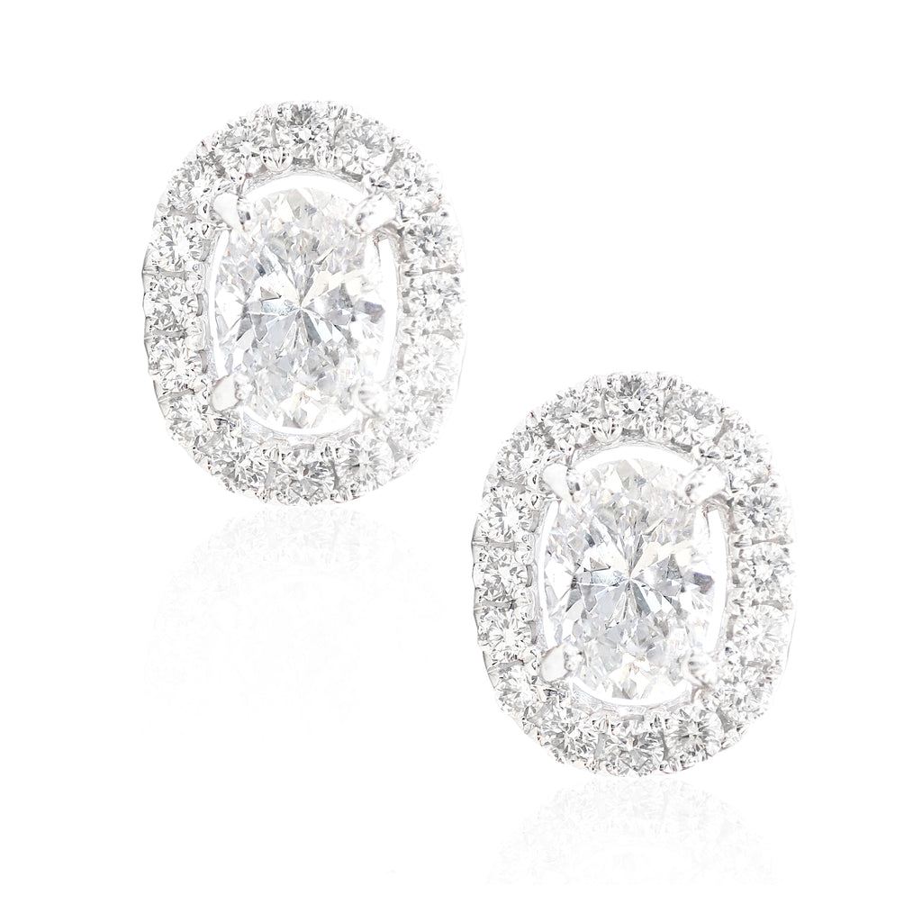 18K White Gold Diamond Halo Earrings Oval cut - 1.071ct