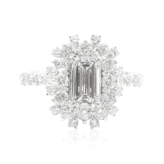 無色F ダイアモンドリング エメラルド 1.807ct VS1 画像