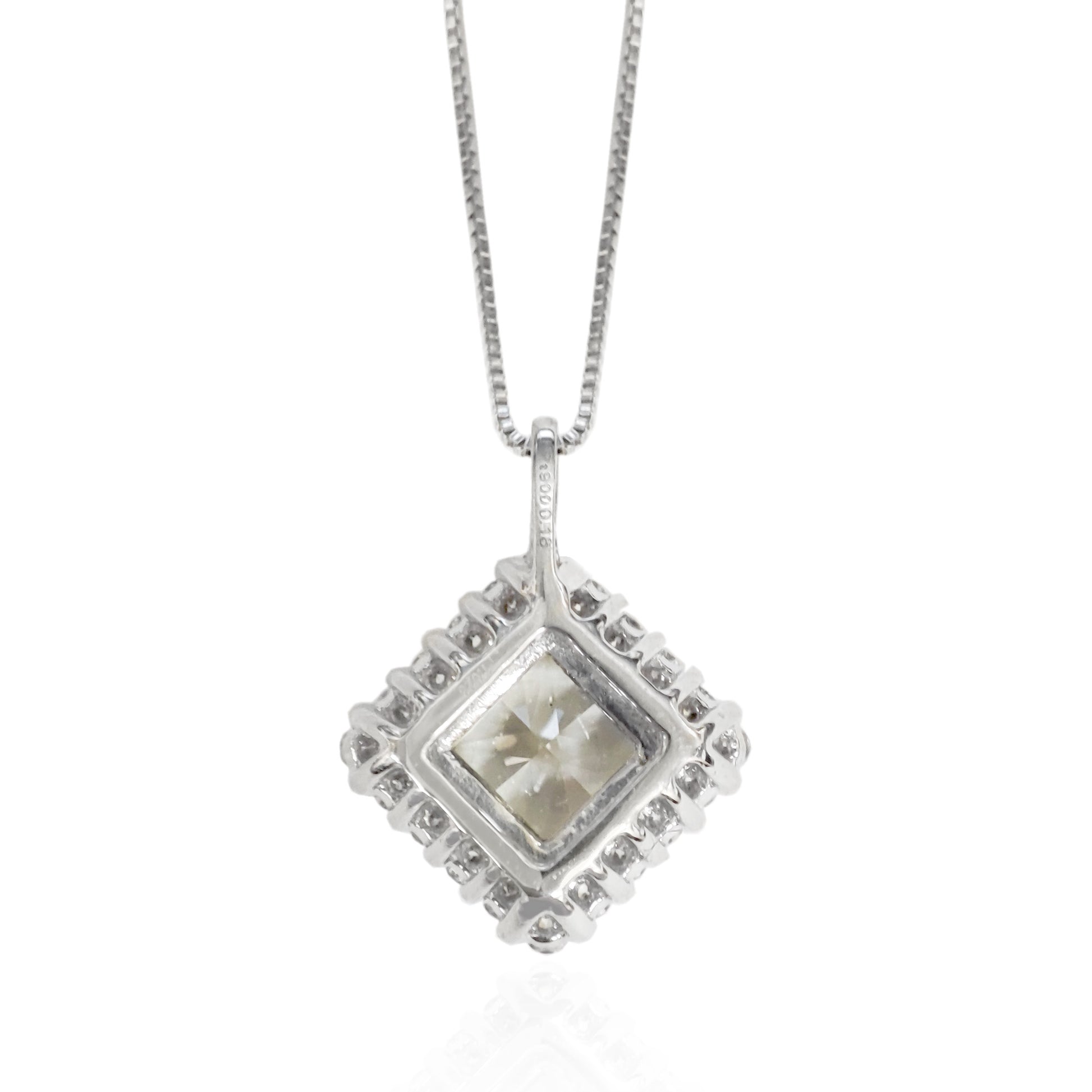 PT850/900 クッション フェイントイエロー ダイヤモンドペンダントネックレス 1.023ct 裏画像