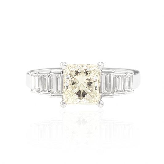 フェイントイエローダイアモンドリング プリンセス 1.45ct VS2 画像