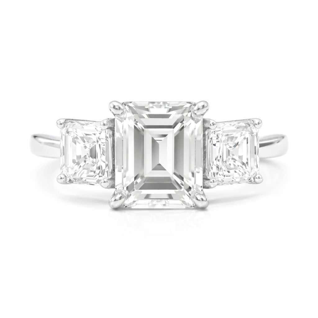 18K ほぼ無色 ダイヤモンドリング 2.588ct VS2 エメラルドカット