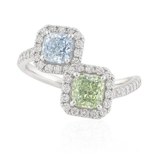 グリーンブルーダイアモンドリング クッション 1.34ct SI2, VS1 画像