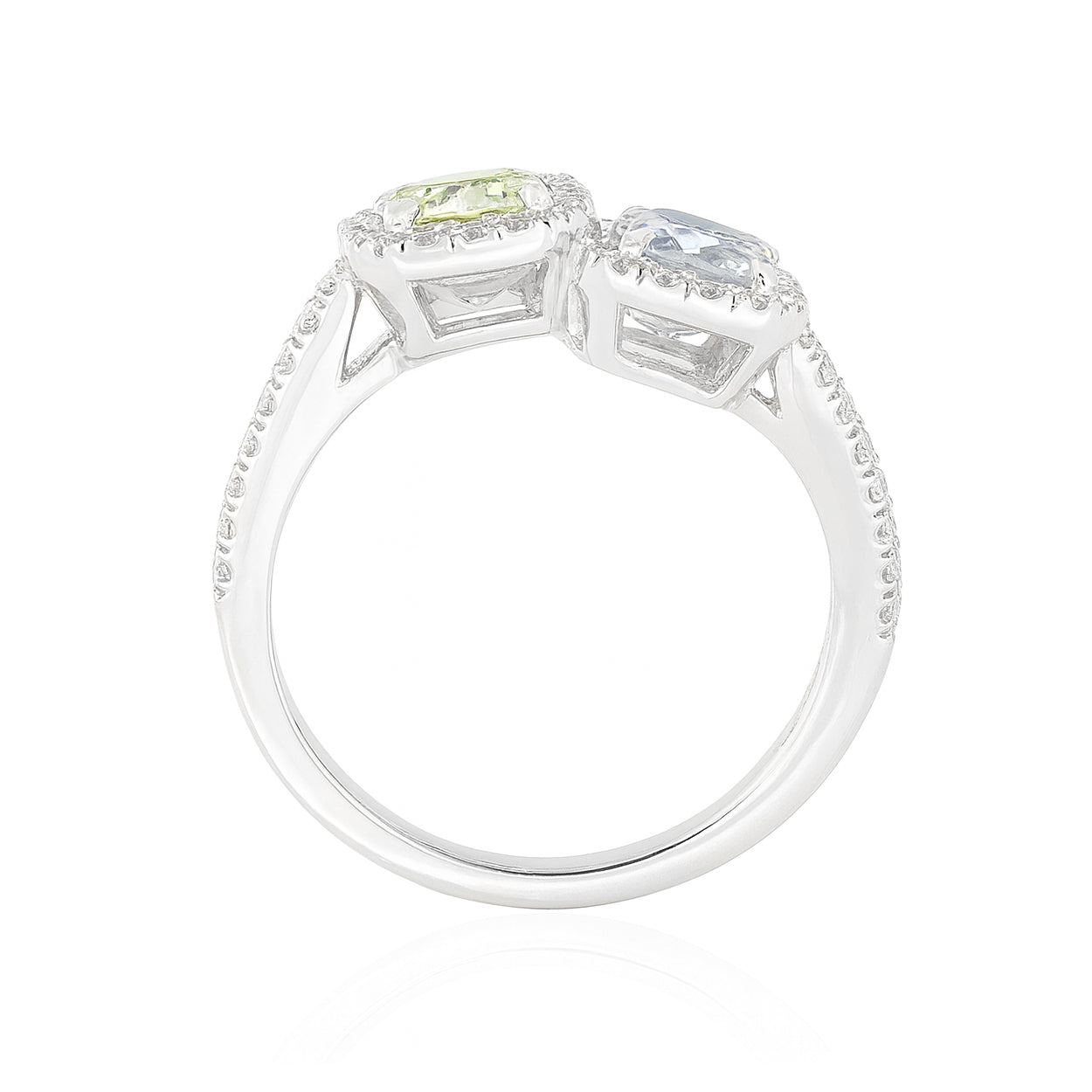 グリーンブルーダイヤモンドリング クッション 1.34ct SI2, VS1 裏画像