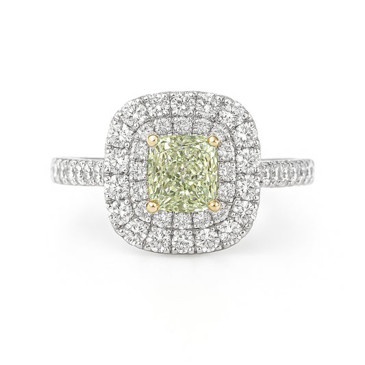 グリーンダイアモンドリング クッション 1.317ct VS2 画像