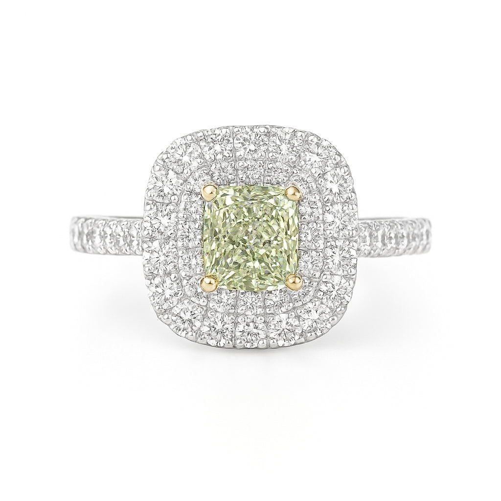 グリーンダイアモンドリング クッション 1.317ct VS2 画像