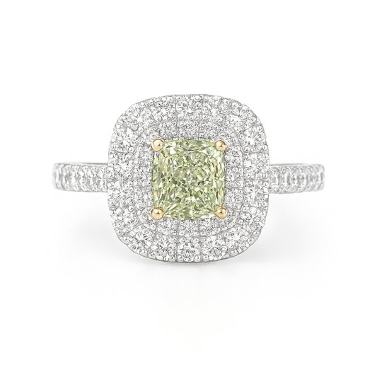グリーンダイアモンドリング クッション 1.317ct VS2 画像