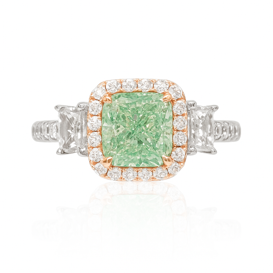 AU750 グリーンダイヤモンド リング 1.53ct Fancy Light
