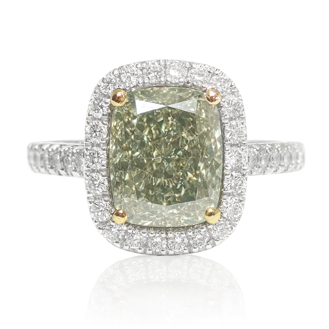 グリーンダイアモンドリング クッション 2.373ct SI2 画像