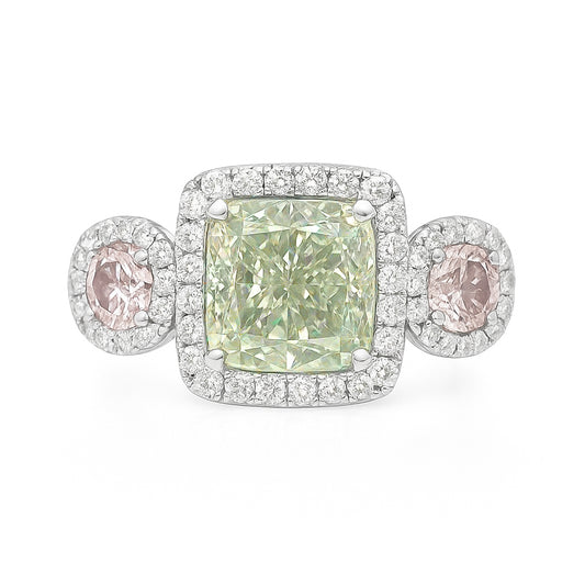 グリーンダイアモンドリング クッション 3.237ct SI1 画像