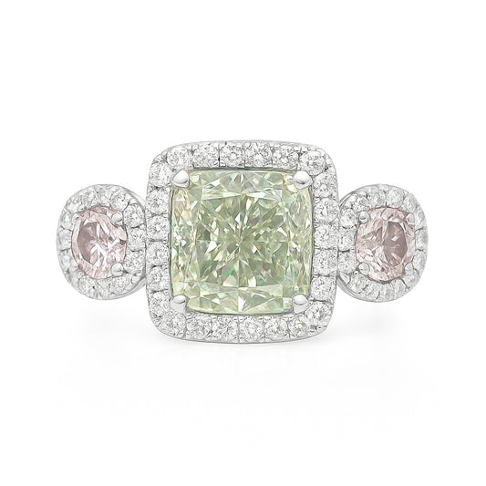 グリーンダイアモンドリング クッション 3.237ct SI1 画像