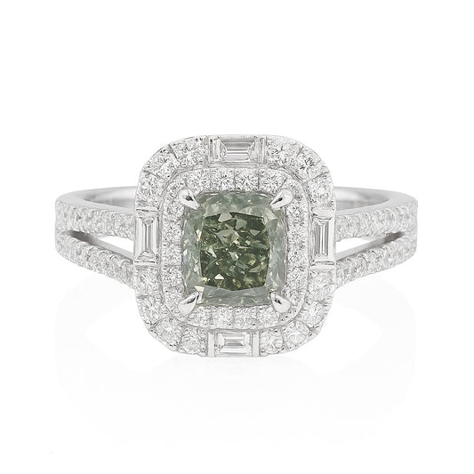 グリーンダイアモンドリング ラディアント 1.809ct SI2 画像