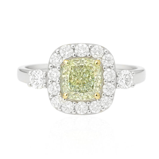 グリーンイエローダイアモンドリング クッション 0.806ct SI1 画像