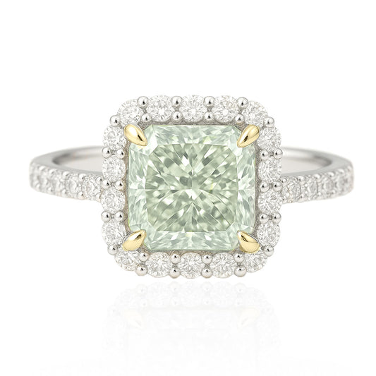PT900 グリーンダイヤモンドリング 1.09ct SI1 Light Green ラディアント 画像