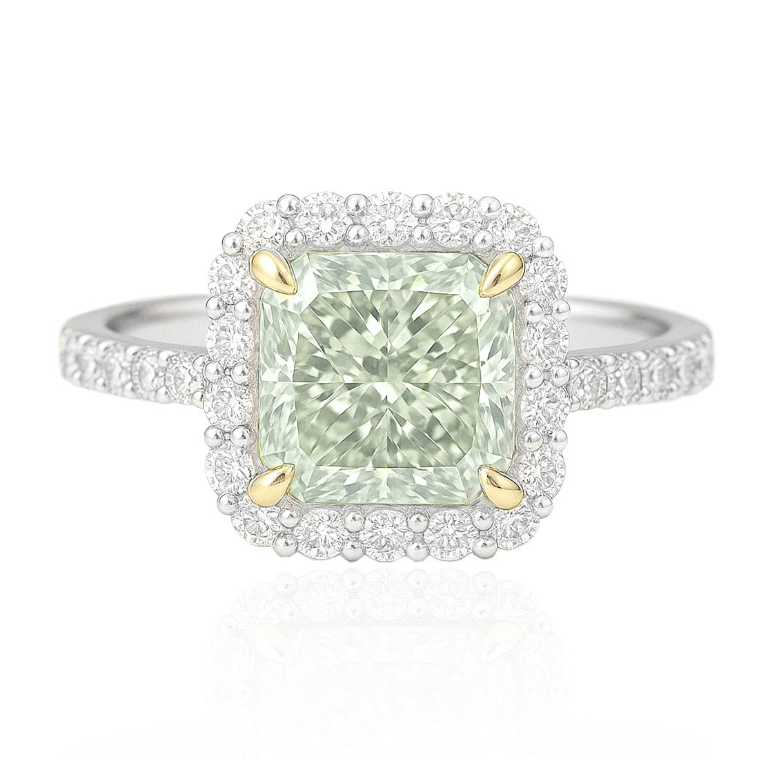PT900 グリーンダイヤモンドリング 1.09ct SI1 Light Green ラディアント 画像