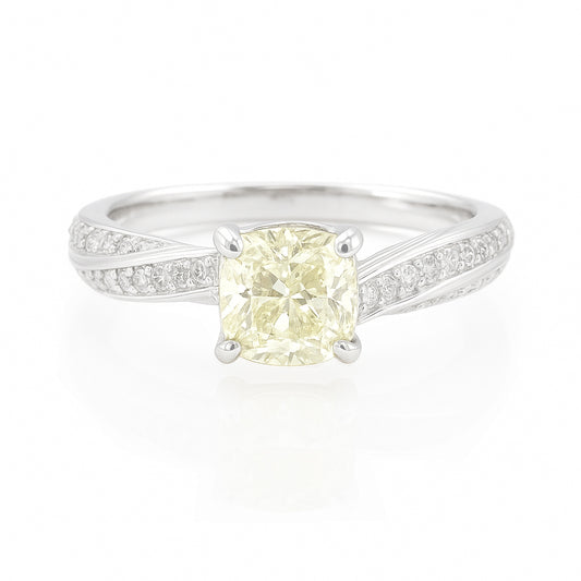 ライトイエローダイアモンドリング クッション 1.627ct SI2 画像