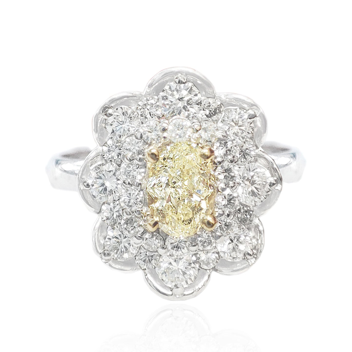 Oval Diamond Ring with Flower Design - 1.408ct