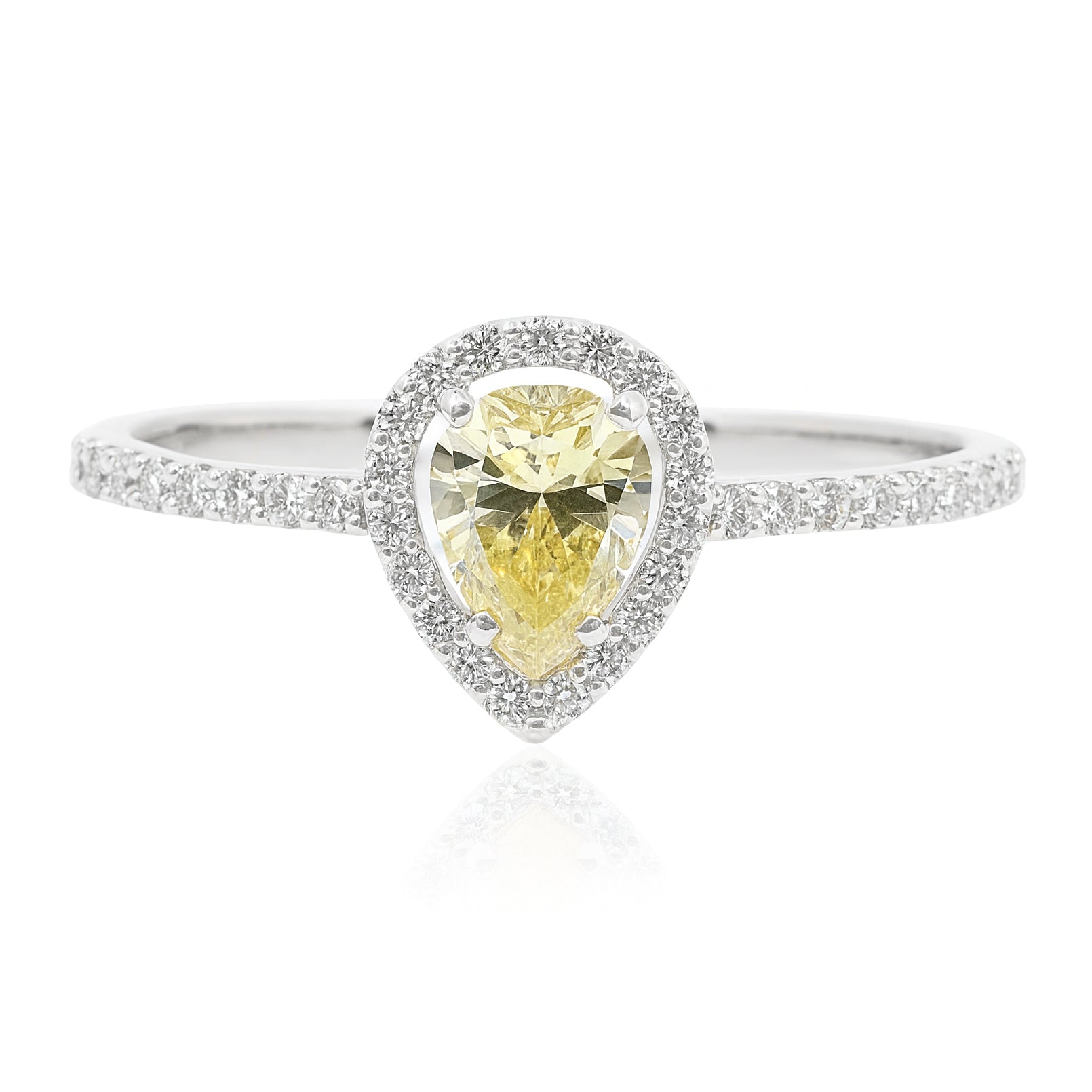 天然ダイヤモンドリング Fancy Yellow 0.529ct SI1 ペアカット 画像