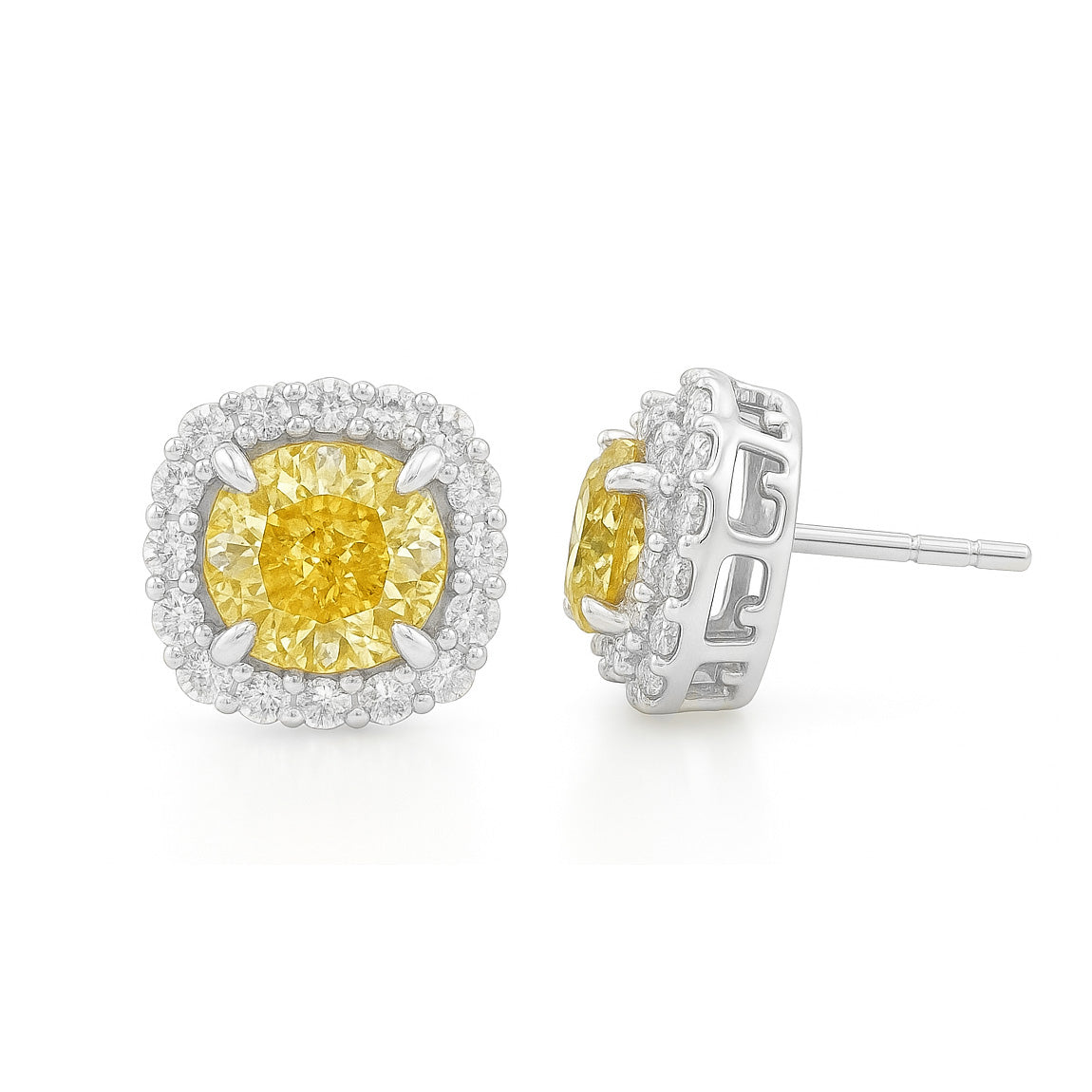 天然ダイヤモンドイヤリング ファンシービビッドイエロー クッション SI2 0.733ct 画像