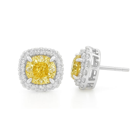 天然ダイヤモンドイヤリング ファンシービビッドイエロー クッション SI2 0.733ct 画像