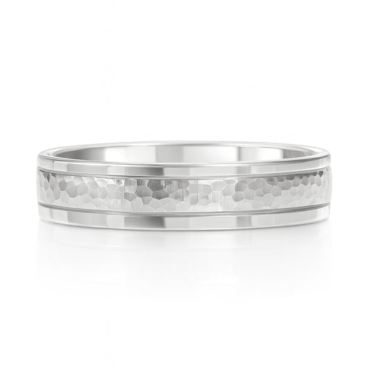 天然ダイヤモンド 無色 槌目デザインのメンズリング 0.01ct 画像