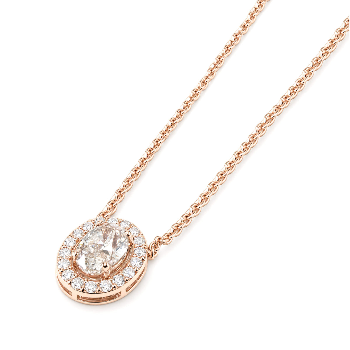 天然ダイヤモンドネックレス 0.851ct Oval 18KPG 横画像