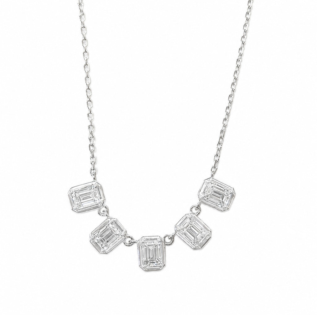 18KWG Near Colorless I Natural Diamond Necklace 1.51ct Emerald Cut