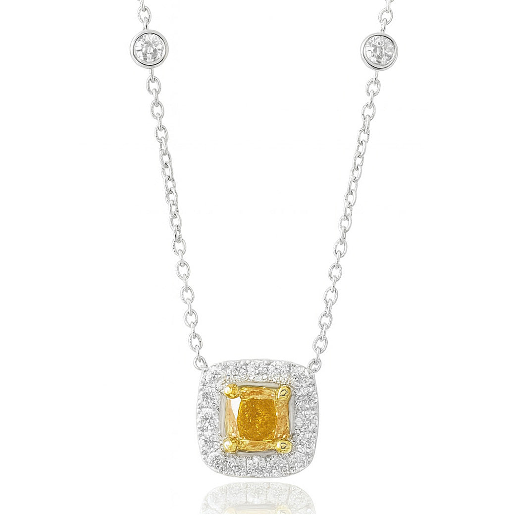 天然ダイヤモンドネックレス ファンシービビッドオレンジイエロー クッション SI1 0.723ct 画像