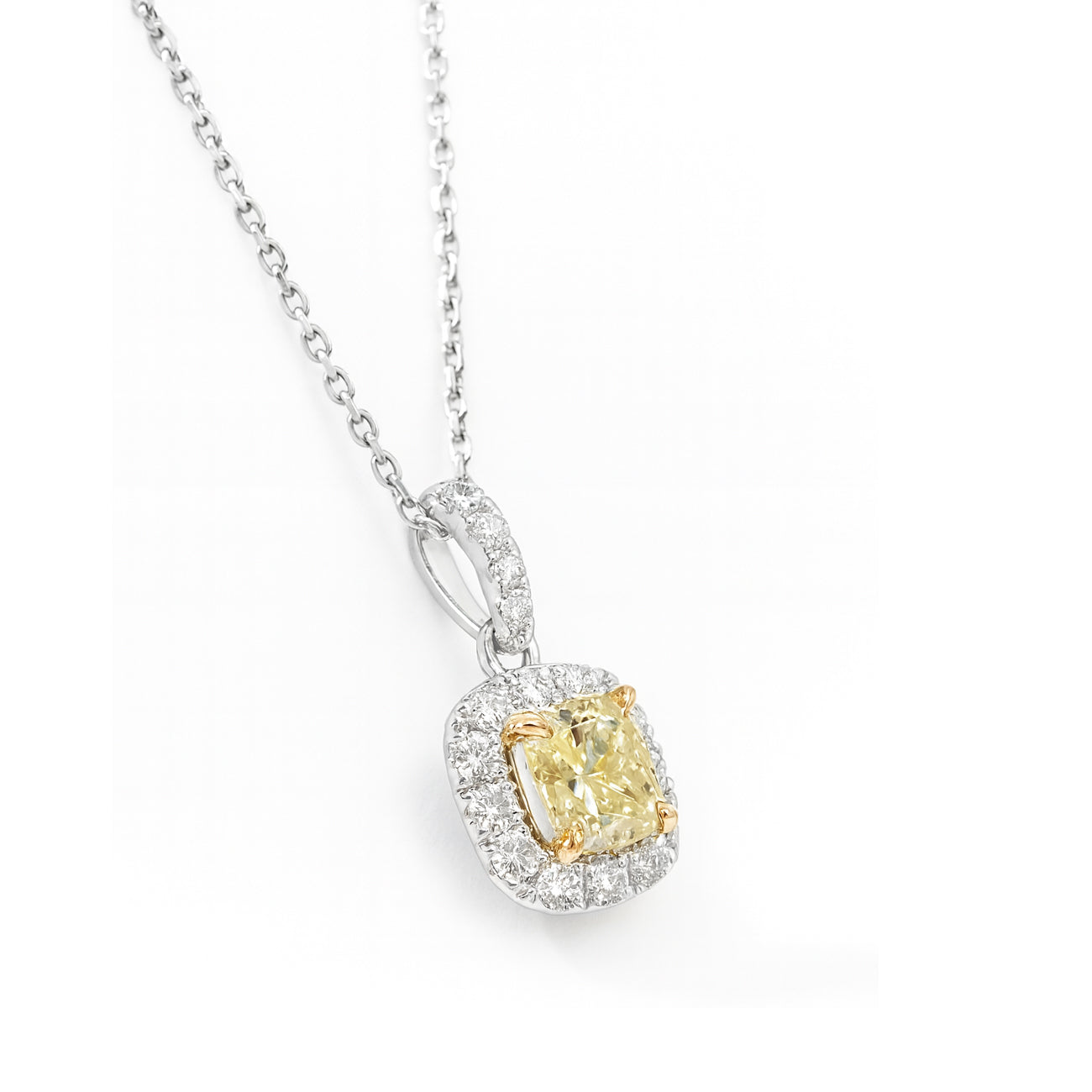 天然ダイヤモンドネックレス ファンシーイエロー クッション VS2 0.411ct 画像