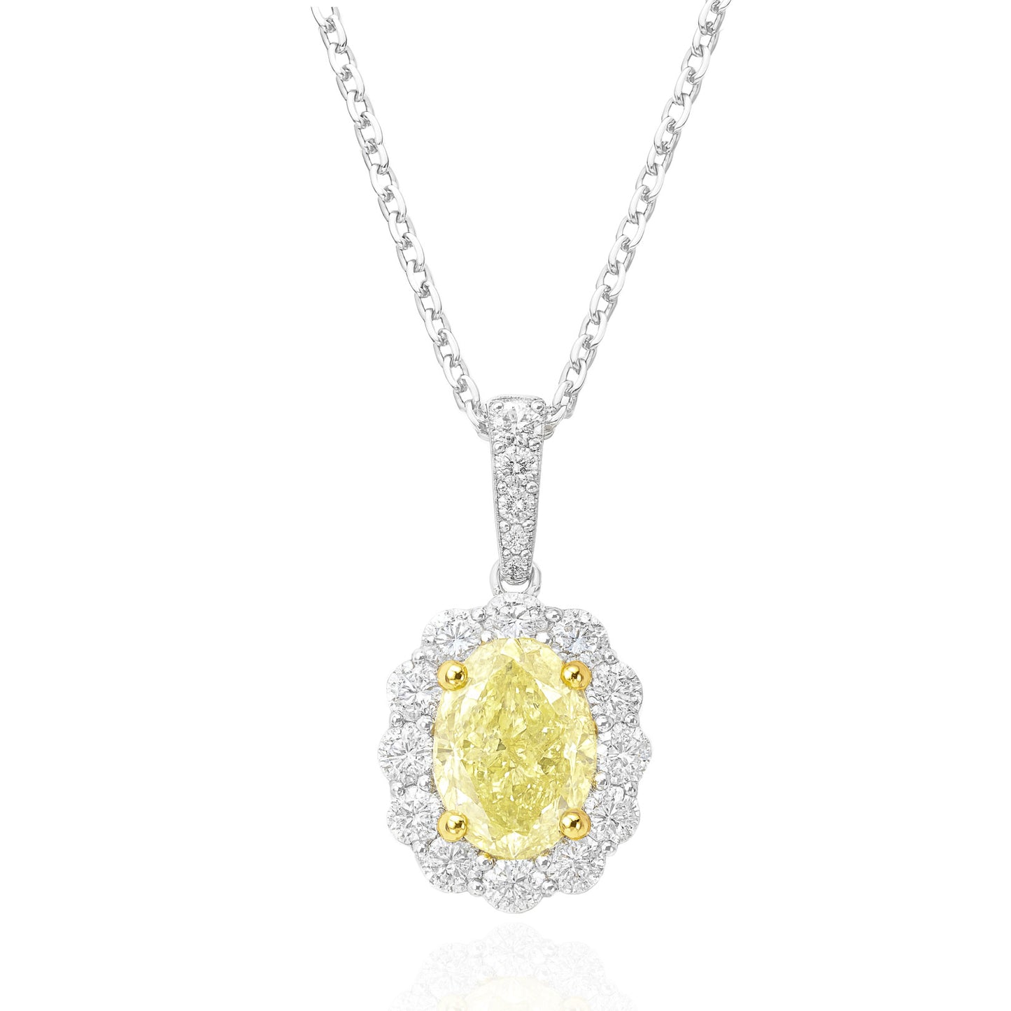 天然ダイヤモンドネックレス ファンシーインテンスイエロー オーバル SI2 1.374ct 画像