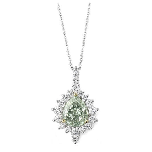 天然ダイヤモンドネックレス Yellow Green 1.44ct Pear PT900/PT850 画像
