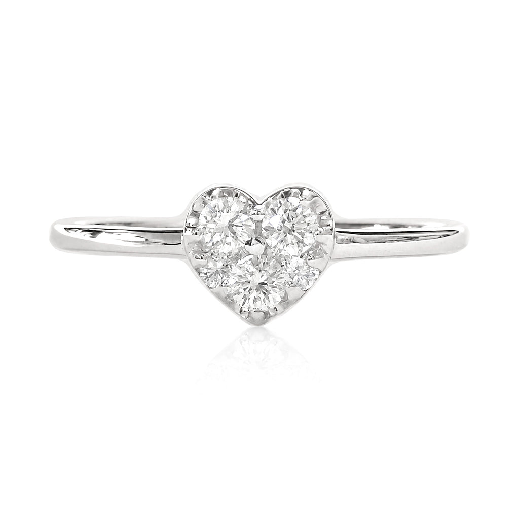 18KWG Near Colorless G-H Natural Diamond Ring 0.15ct Round Cut Heart Shape