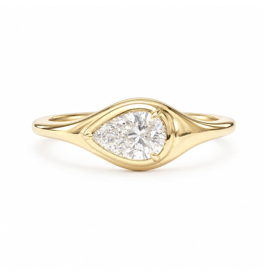 天然ダイヤモンドリング 0.41ct Pear 18KYG 画像