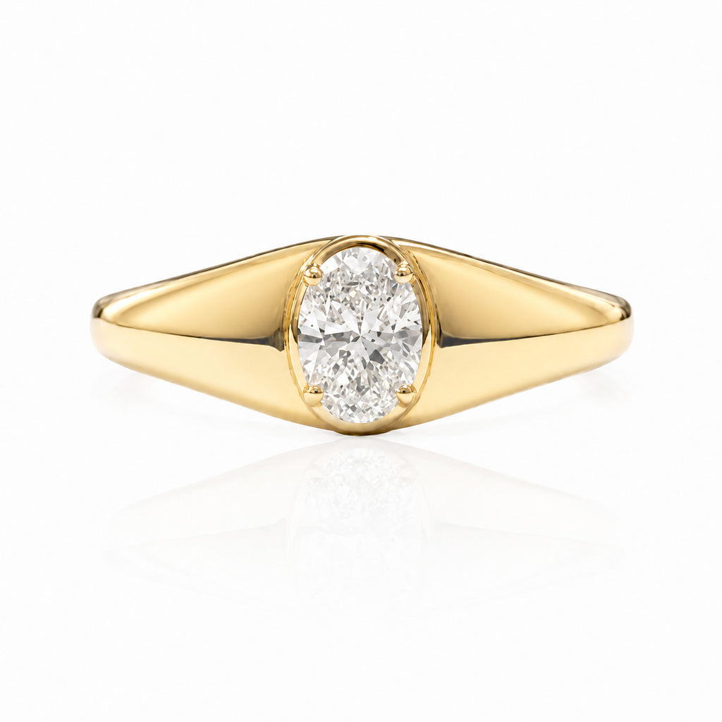 18KYG 無色D 天然ダイヤモンドリング 0.459ct オーバルカット