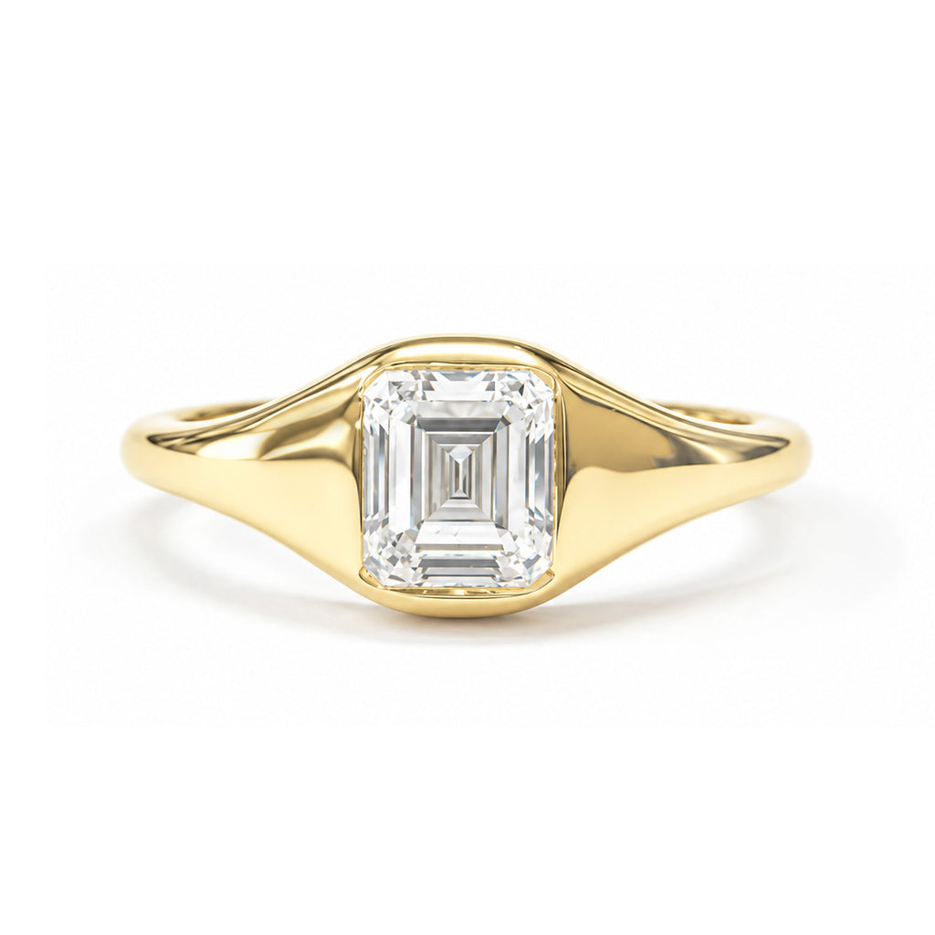 18KYG Colorless F Natural Diamond Ring 0.883ct Emerald Cut