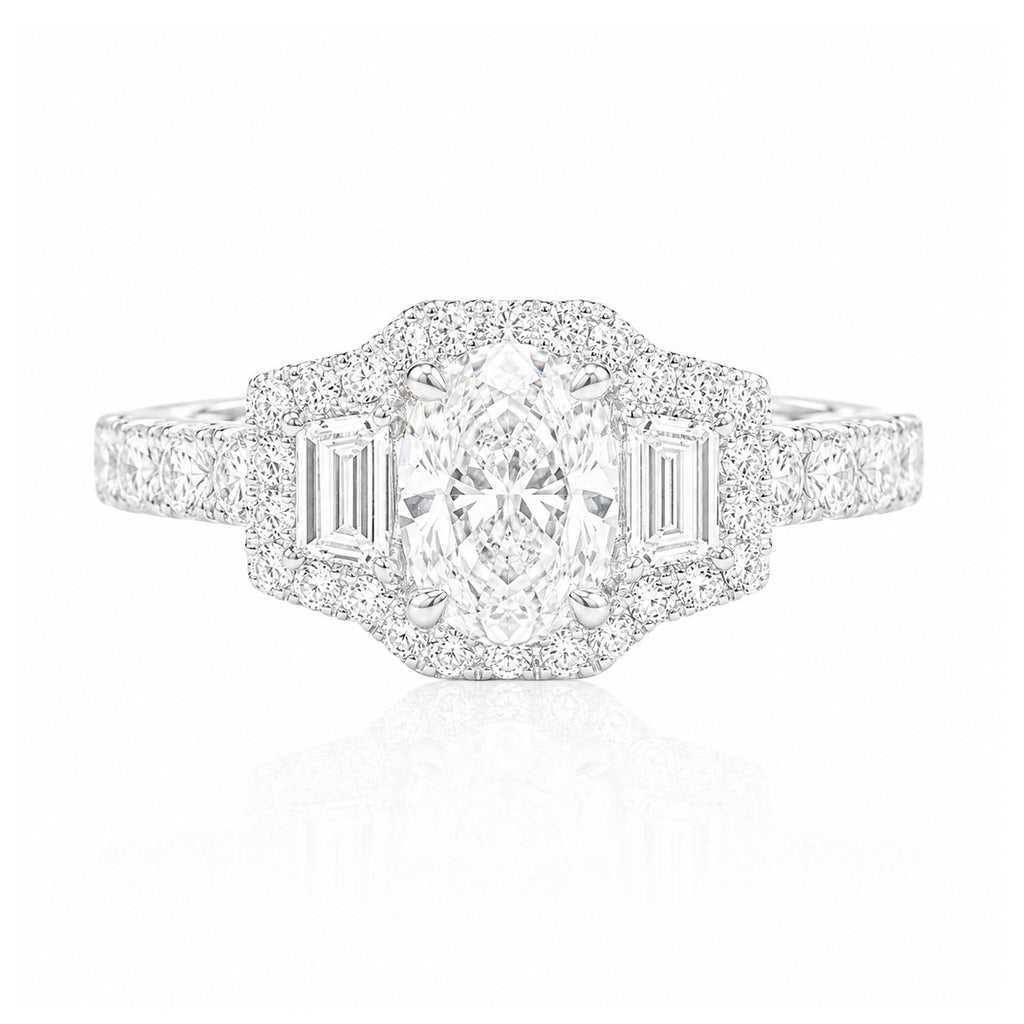 18KWG 無色F 天然ダイヤモンドリング 1.041ct オーバルカット