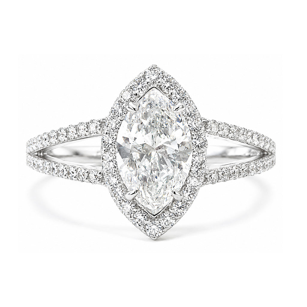 18KWG 無色D 天然ダイヤモンドリング 1.317ct マーキスカット