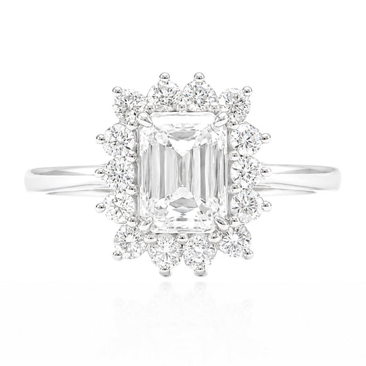 天然ダイヤモンドリング 1.35ct Emerald 18KWG 画像