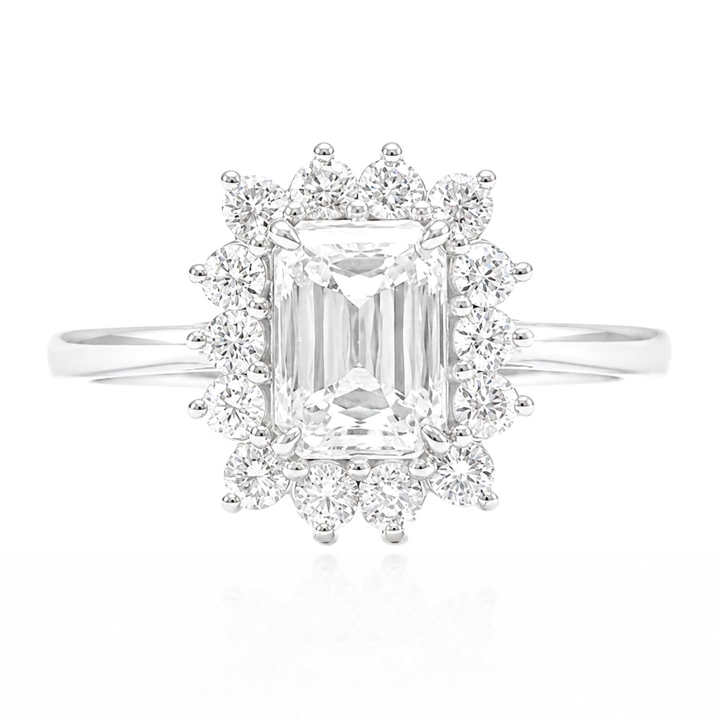 18KWG ほぼ無色G 天然ダイヤモンドリング 1.35ct エメラルドカット