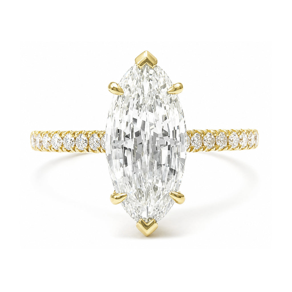 18KYG ほぼ無色H 天然ダイヤモンドリング 2.291ct マーキスカット