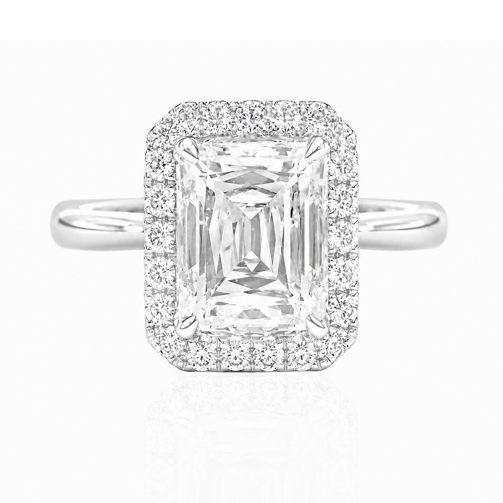 18KWG ほぼ無色H 天然ダイヤモンドリング 2.371ct エメラルドカット