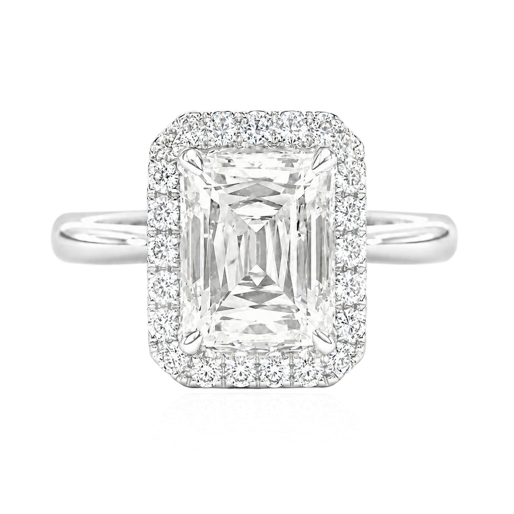 18KWG ほぼ無色H 天然ダイヤモンドリング 2.371ct エメラルドカット