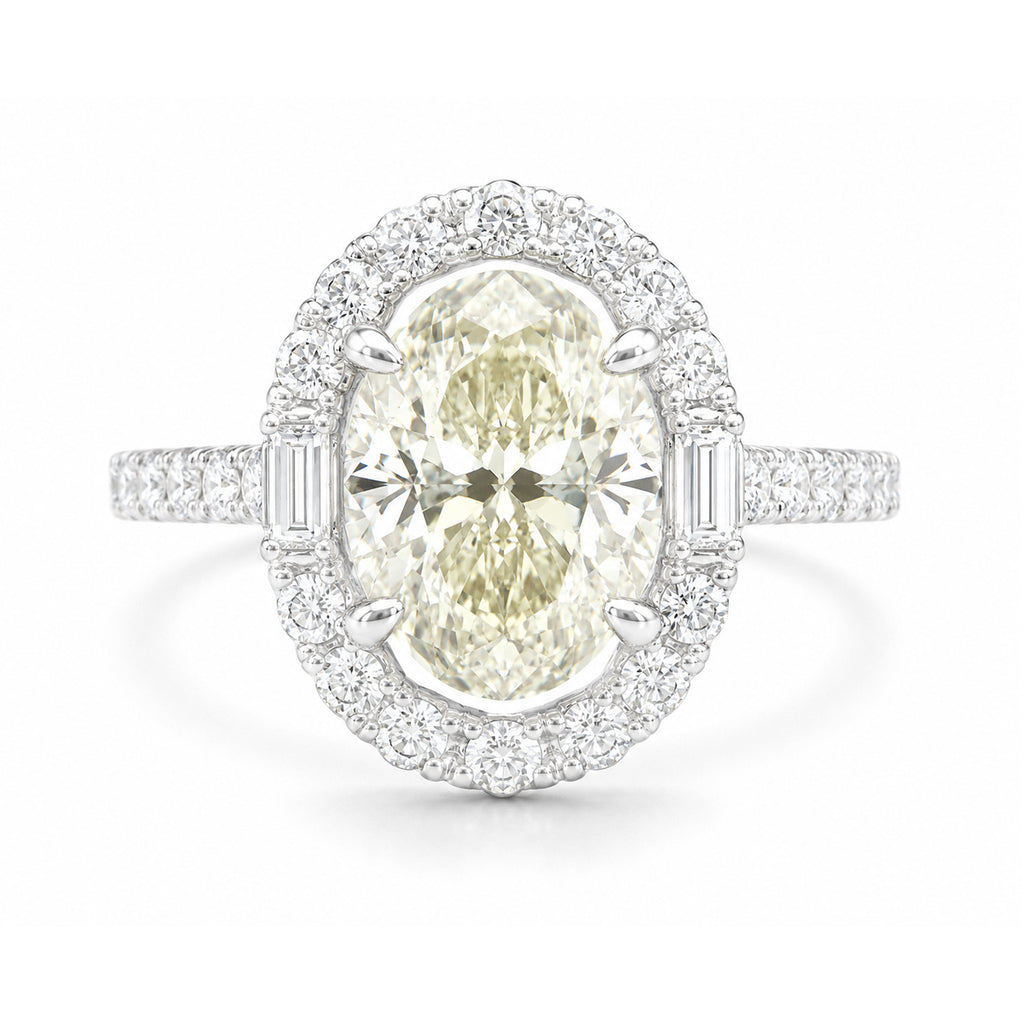 18KWG ベリーライトイエロー 天然ダイヤモンドリング 2.39ct オーバルカット