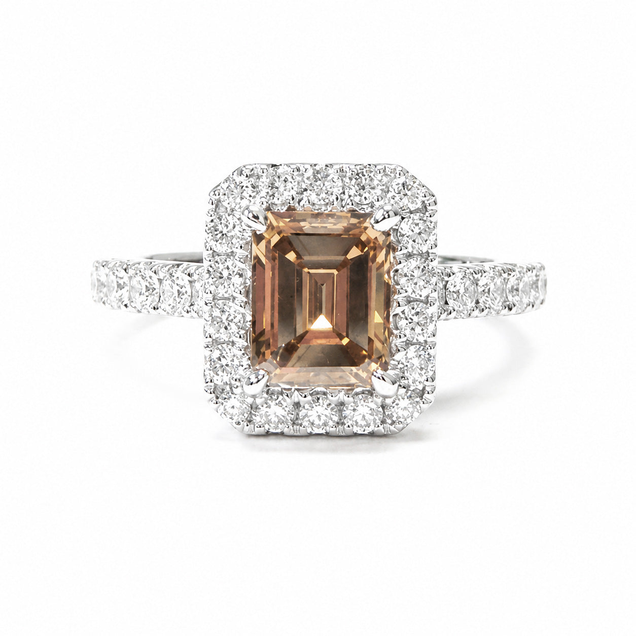 天然ダイヤモンドリング Brown 2.106ct Emerald 18KWG 画像