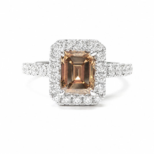 天然ダイヤモンドリング Brown 2.106ct Emerald 18KWG 画像