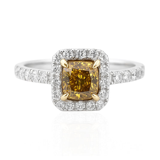 天然ダイヤモンドリング Dark Brownish Green Yellow 0.953ct VS2 Cushion 画像