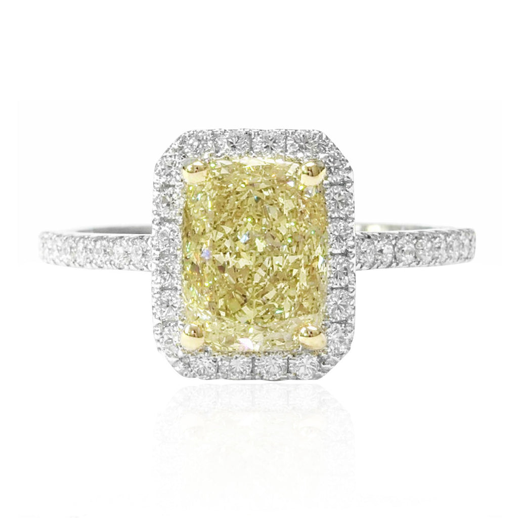 18K Cushion-cut Fancy Greenish Brownish Yellow Diamond Ring - 2ct