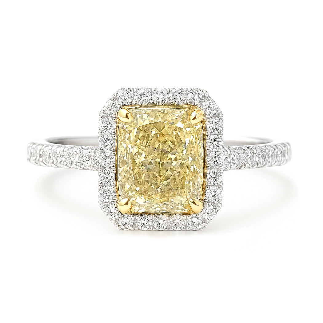 天然ダイヤモンドリング ファンシーブラウングリーンイエロー クッション VS1 2ct 画像